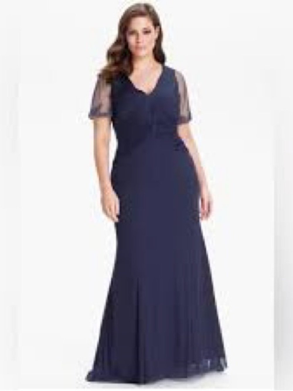 Adrianna Papell Navy V-Neck Maxi Dress with Sheer Short Sleeves 1138